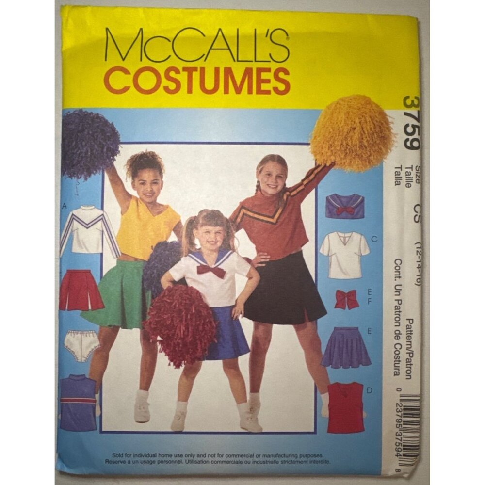 McCalls Sewing Pattern #3759 Child's Cheerleader Costume Halloween Retro Sporty